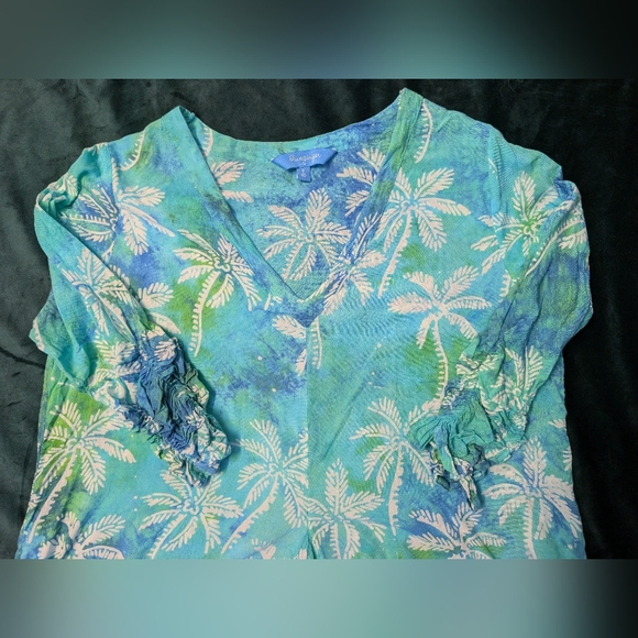 Tropical Palm Print Blouse - Green - Picture 13 of 13